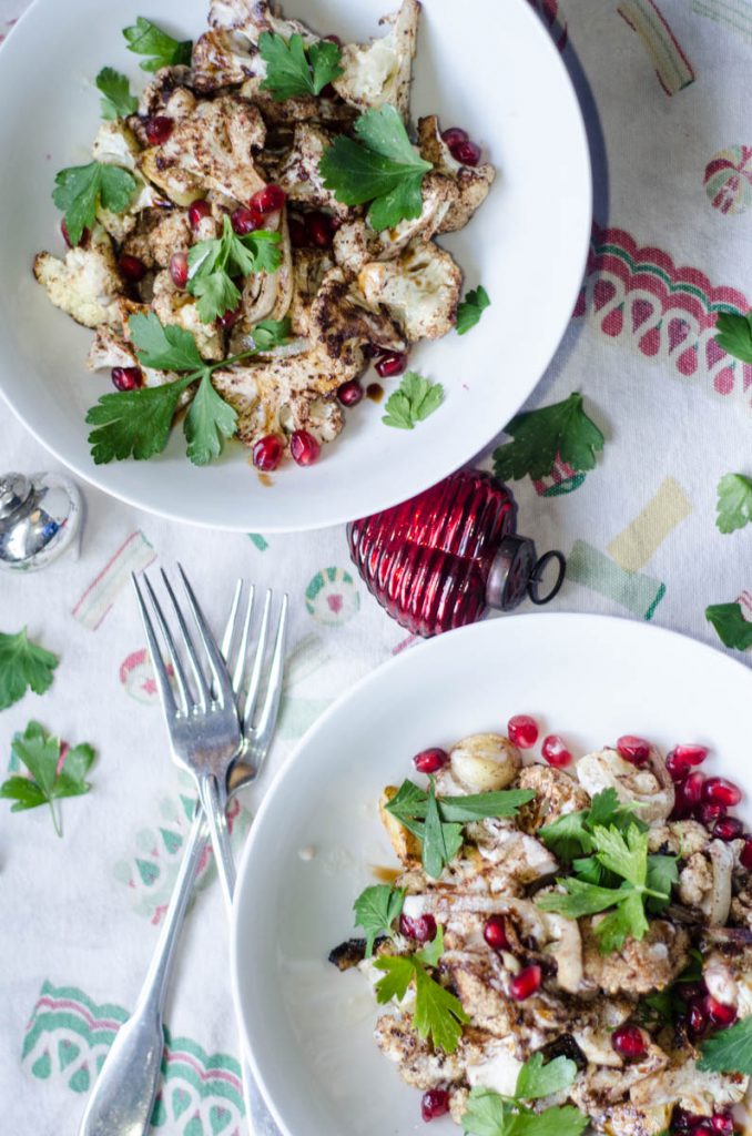 Roasted Cauliflower with Tahini Sauce and Pomegranate Seeds