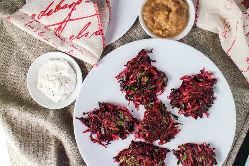 Beet and potato latkes 