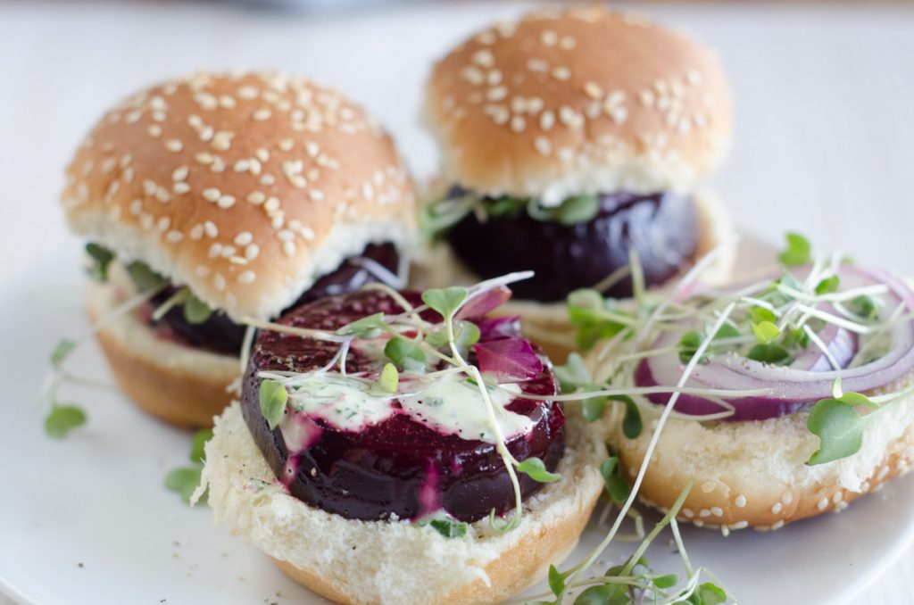 Beet Sliders with Green Goddess Dressing