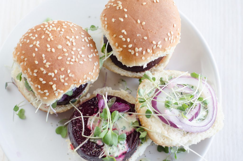 Beet Sliders with Green Goddess Dressing