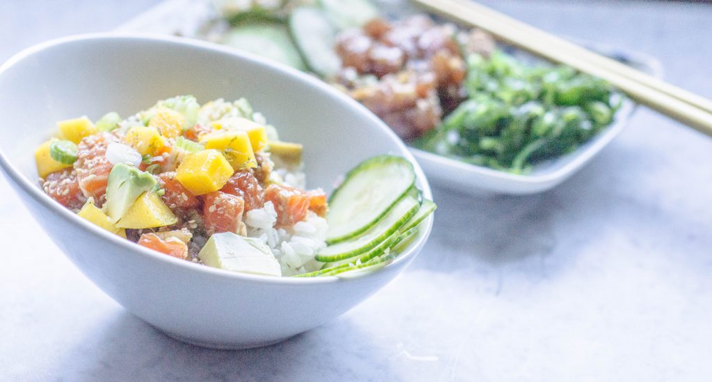 Ginger Salmon Poke with Mango and Avocado 