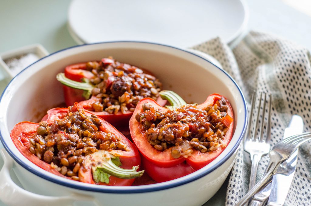 Lentil Picadillo Stuffed Peppers