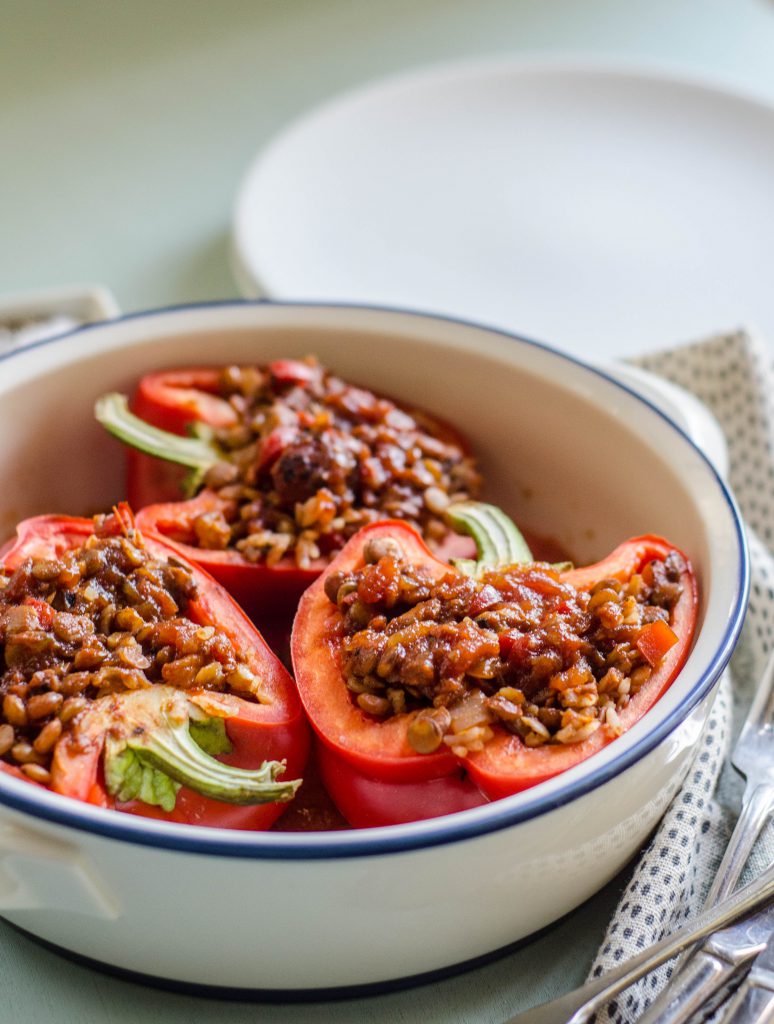 Lentil Picadillo Stuffed Peppers