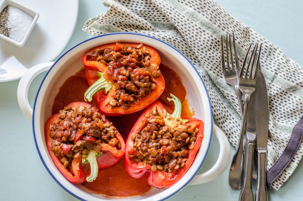 Lentil Picadillo Stuffed Peppers