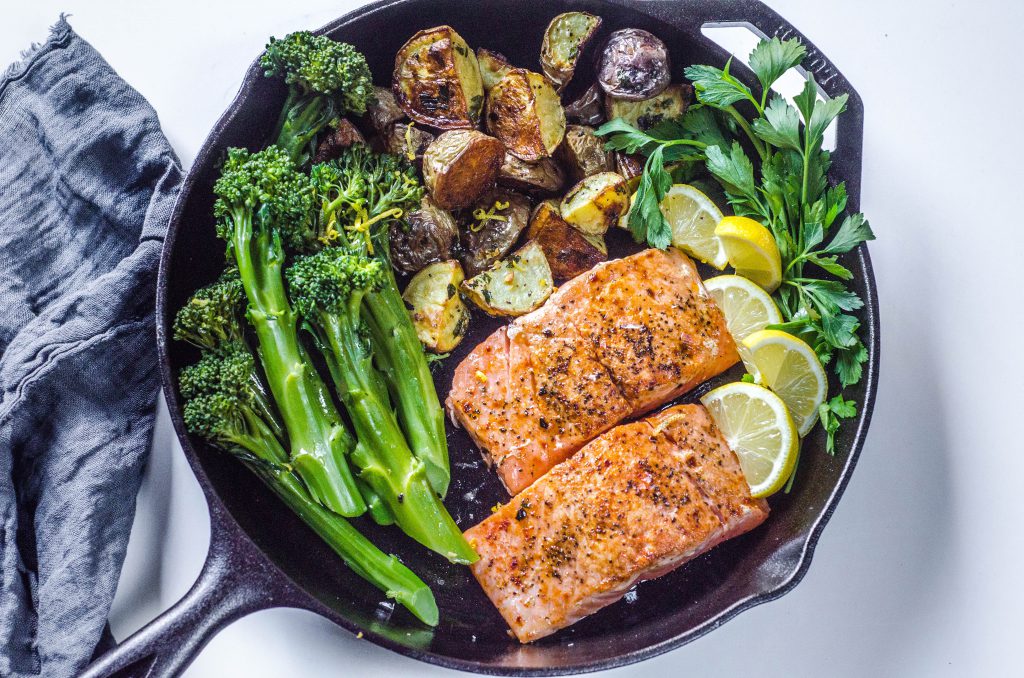 Pan-seared Salmon in skillet