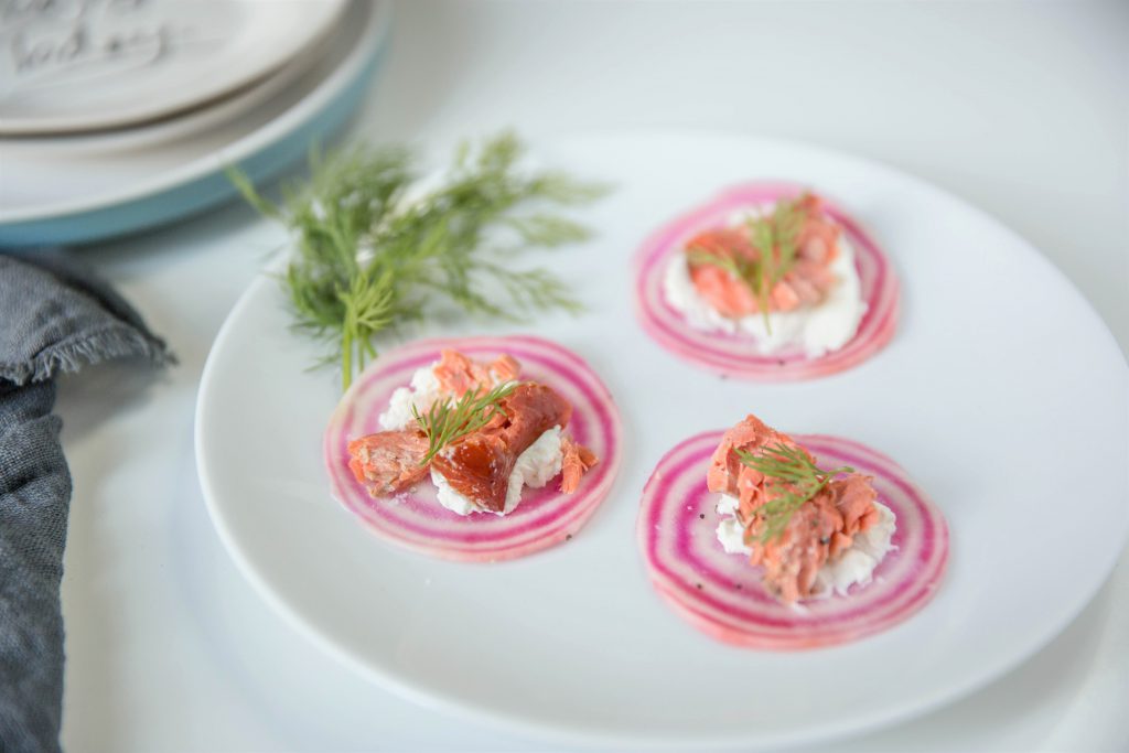 Smoked Salmon Beet Bite Close up