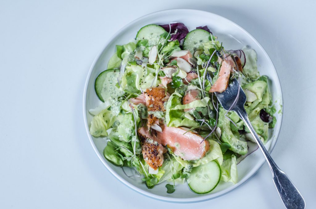 Salmon Salad with Avocado single plate