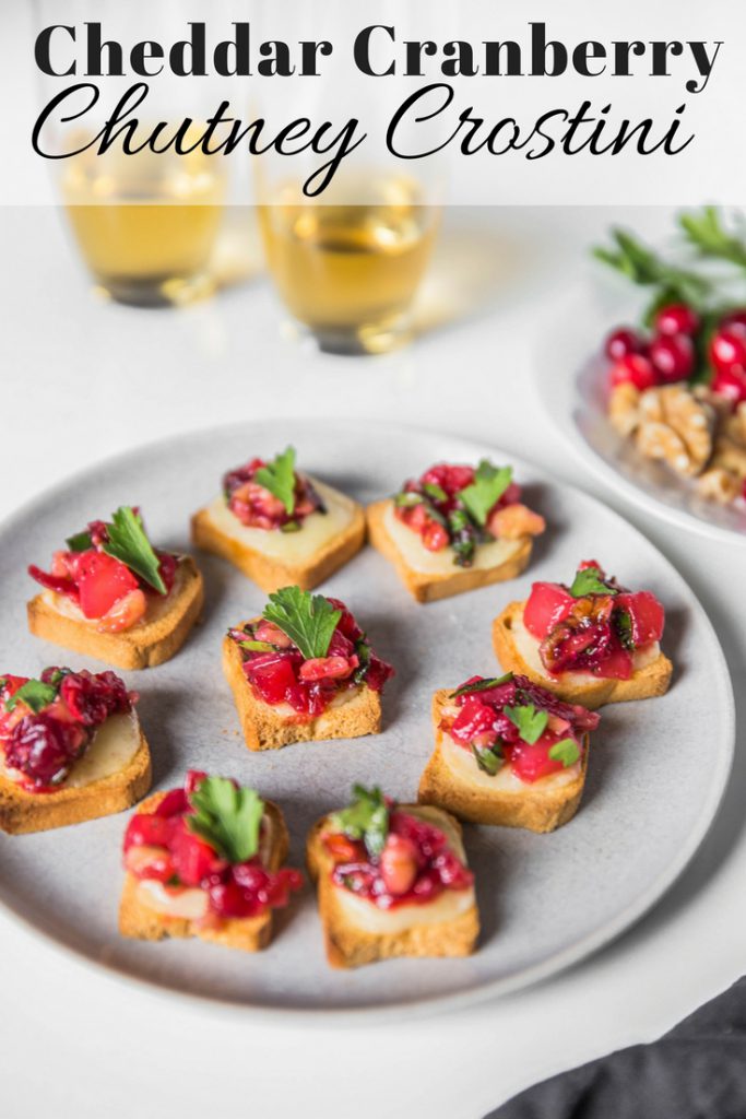 Cheddar and cranberry chutney crostini appetizer holiday