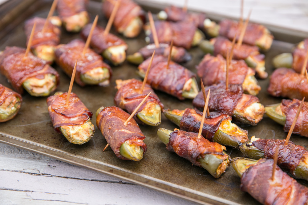 Smoky Sweet Jalapeno Poppers with Mango on a sheet pan