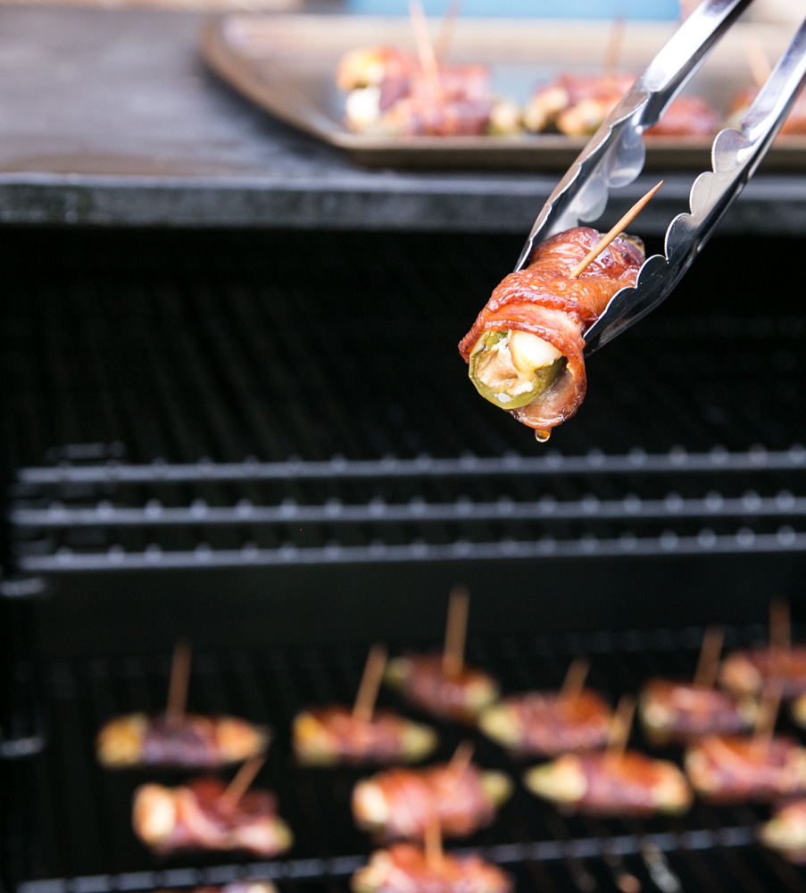 Smoky Sweet Jalapeno Poppers with Mango coming out of the smoker